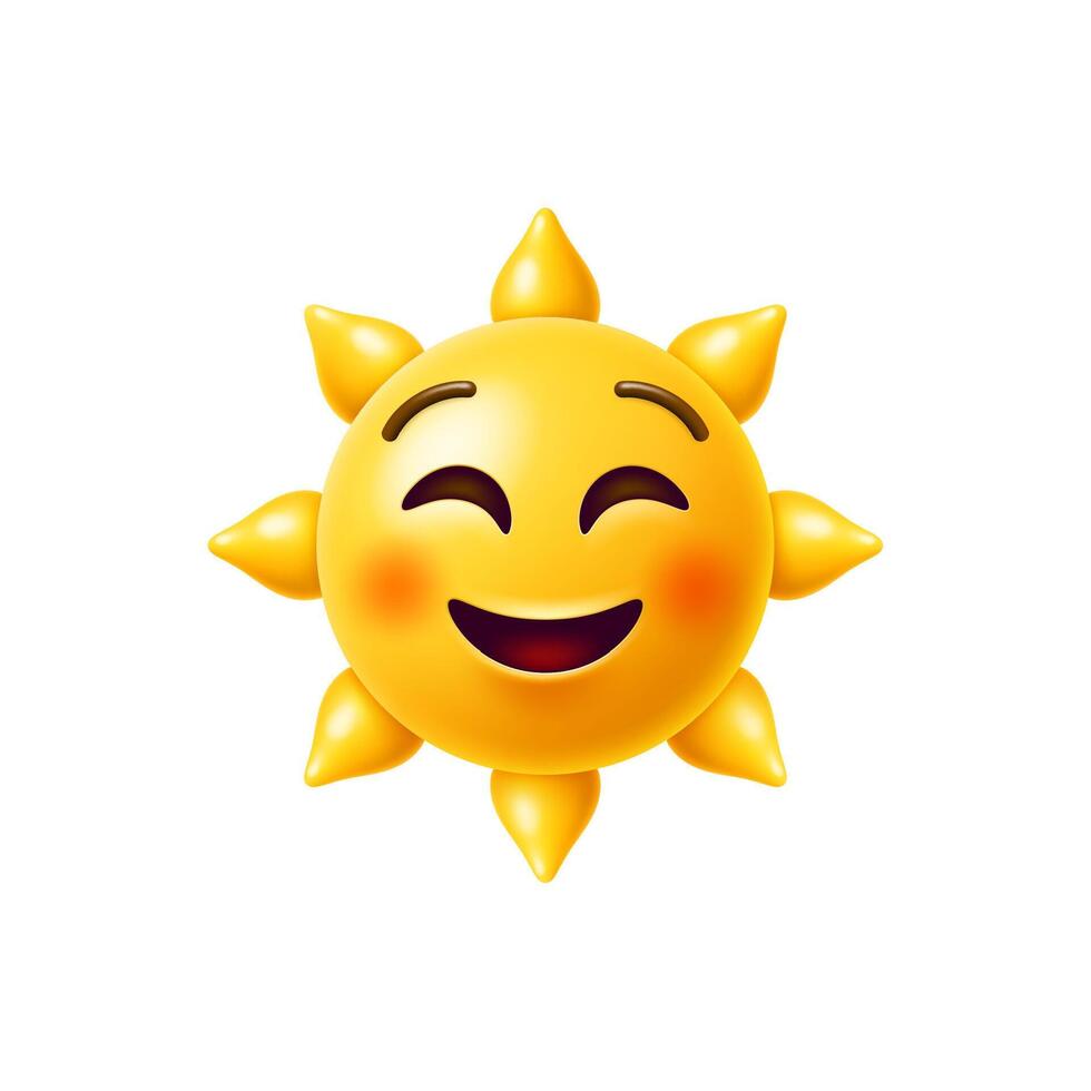 3d sun emoji, cool and smiling yellow character vector