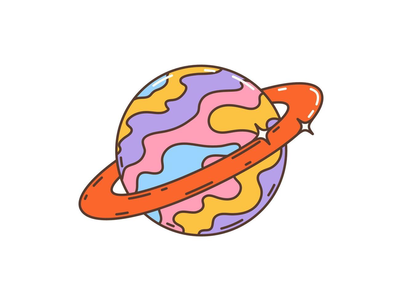 Cartoon retro groovy hippie planet, 60s or 70s art vector