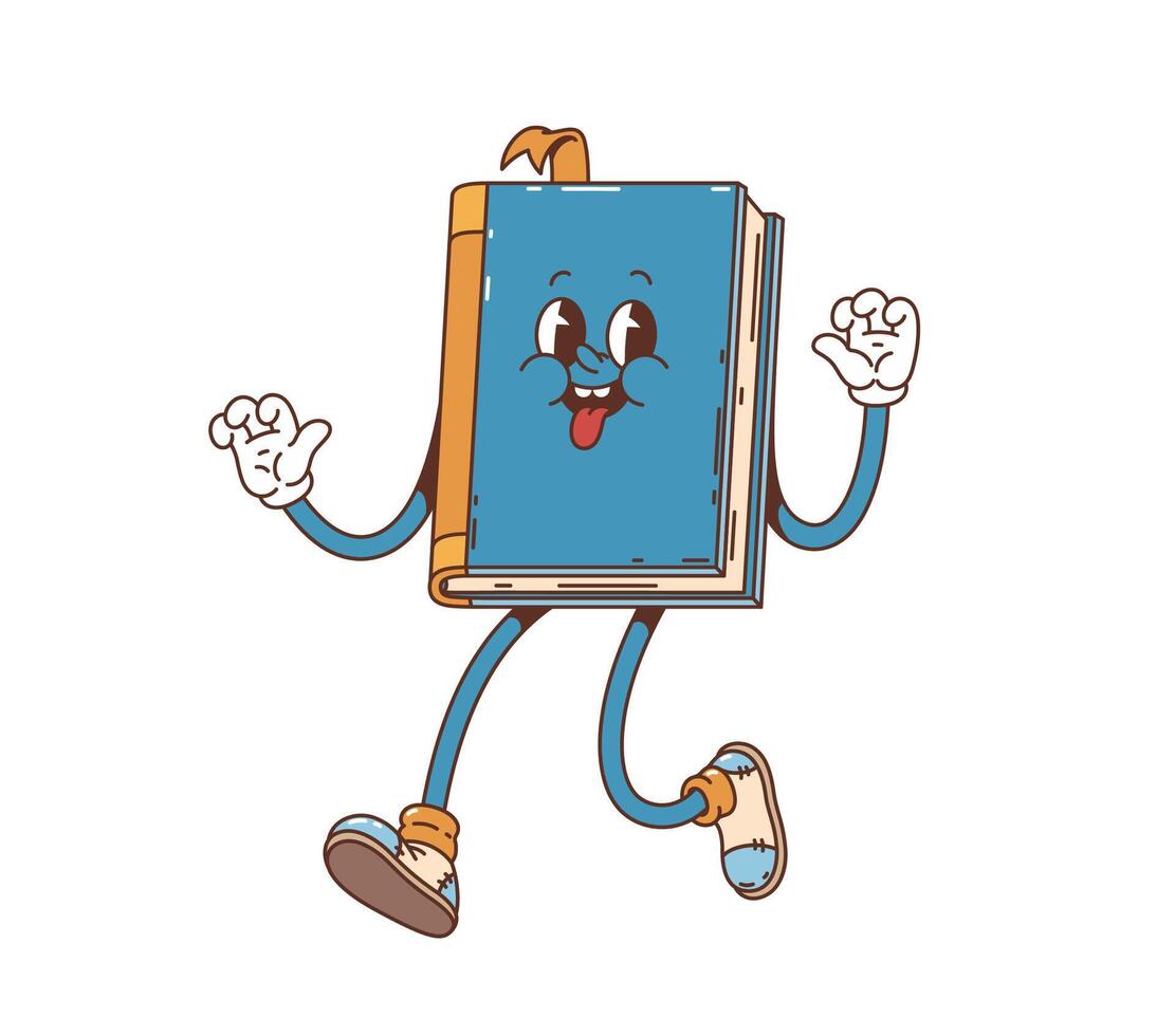 Cartoon book or textbook groovy retro character vector