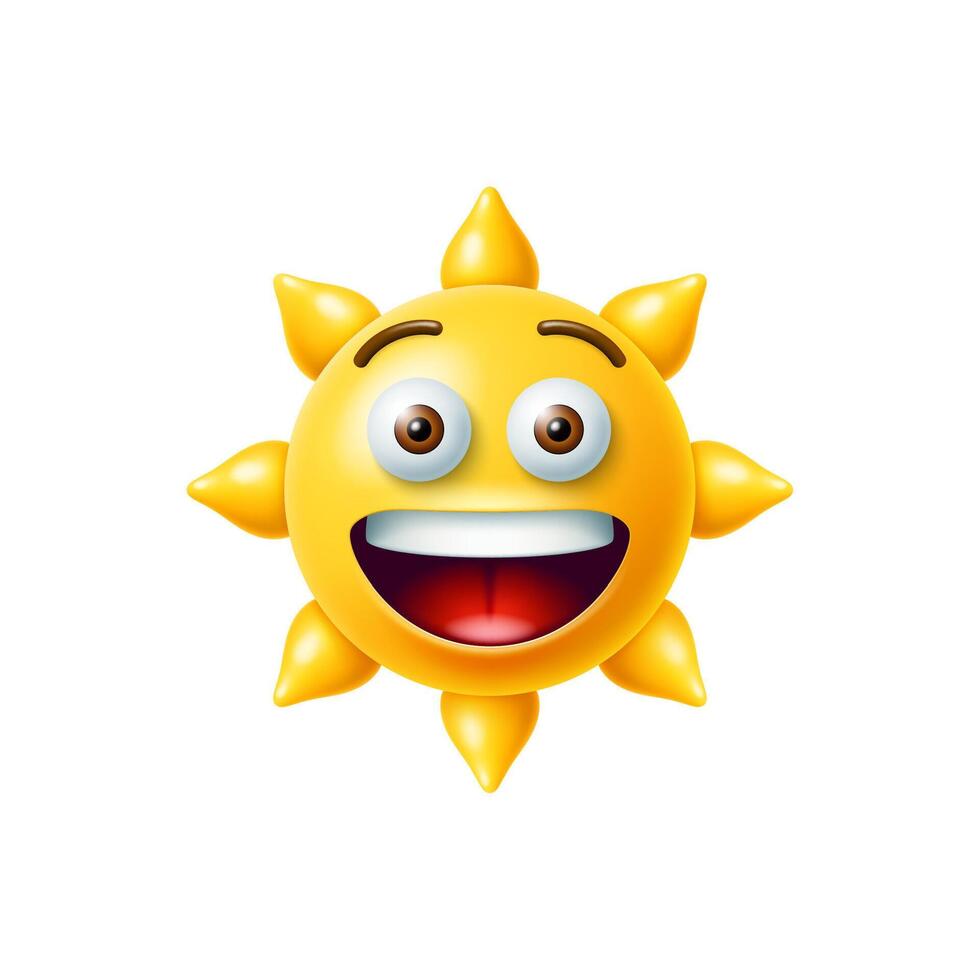 3d sun emoji, cool and cute yellow sunny character vector