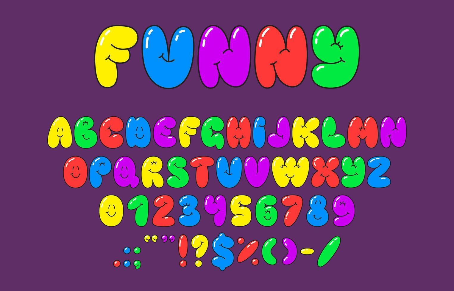 Cute bubble font, funny playful ABC typeface vector
