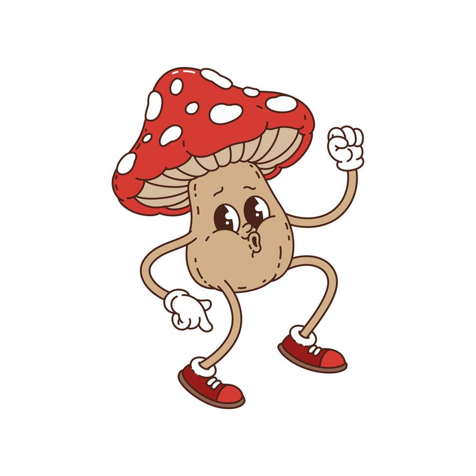 Groovy hippie mushroom funny cartoon character vector