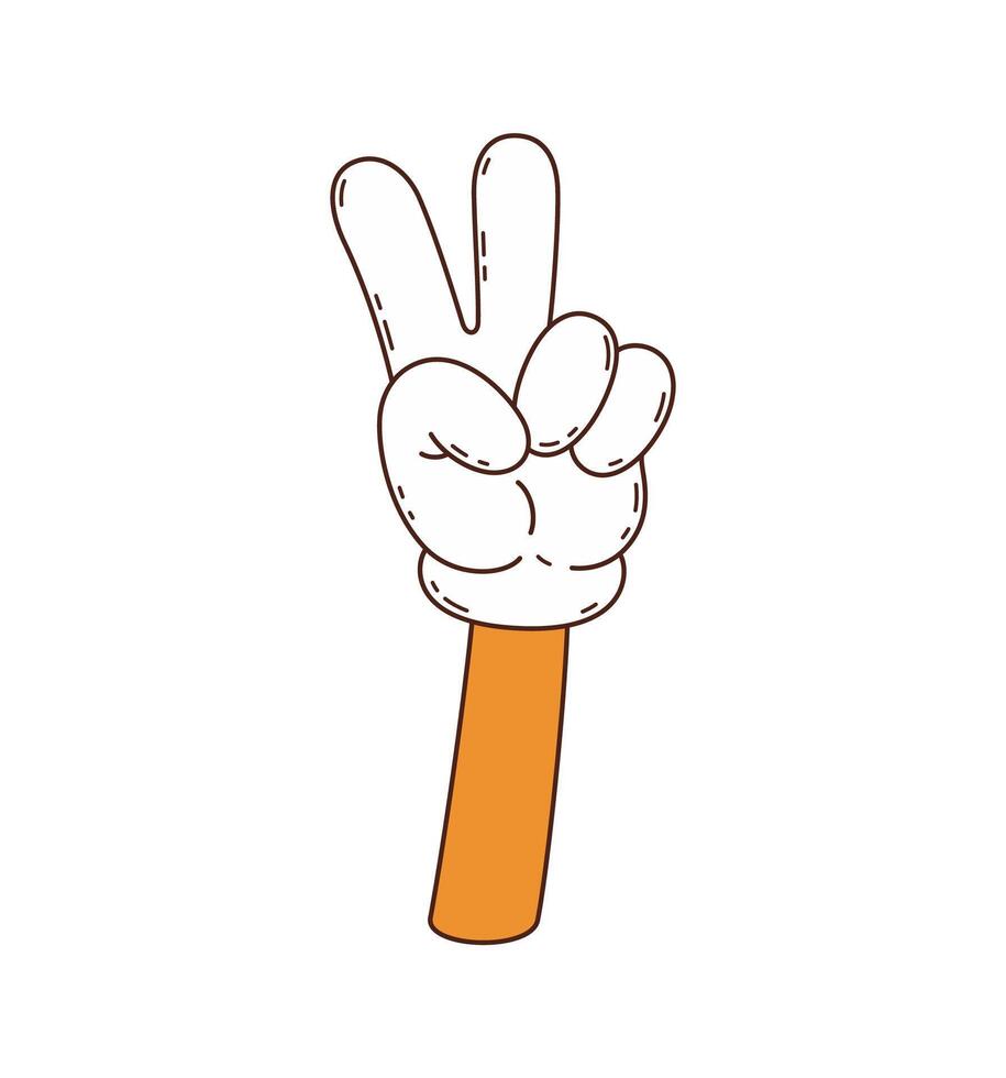 Groovy and hippie cartoon victory hand sign vector