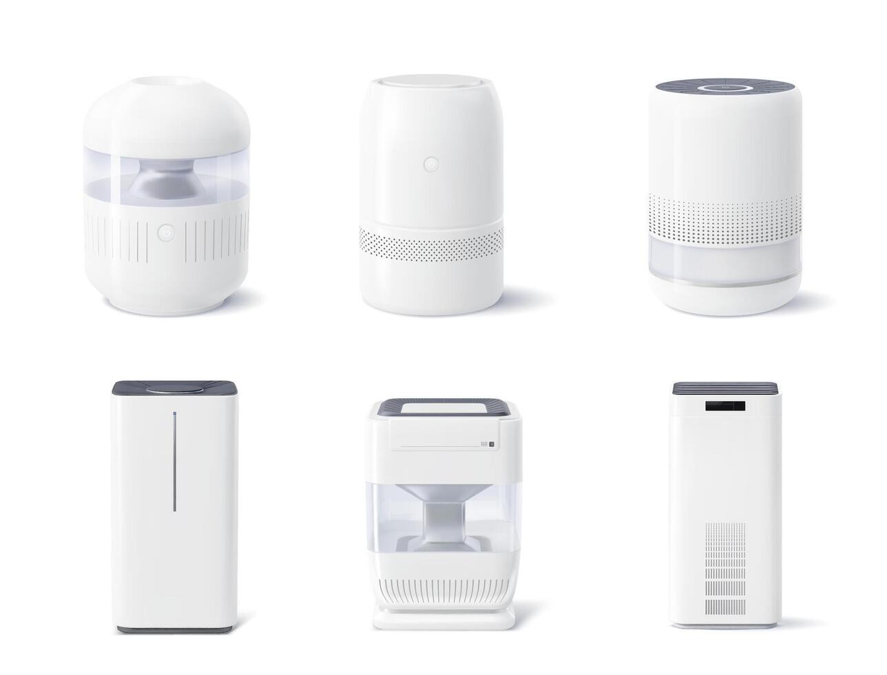 Realistic air purifier, 3d set of devices vector