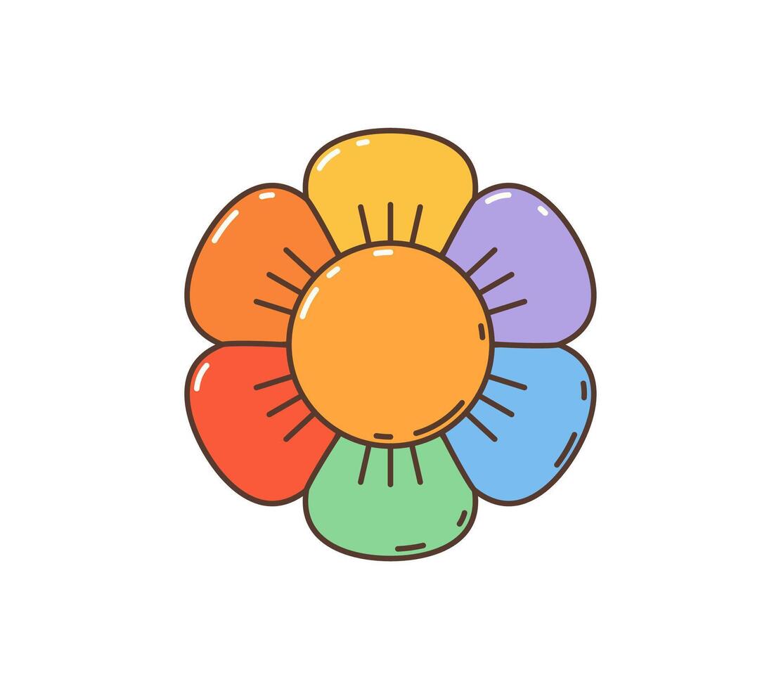 Groovy retro cartoon hippie rainbow daisy flower vector