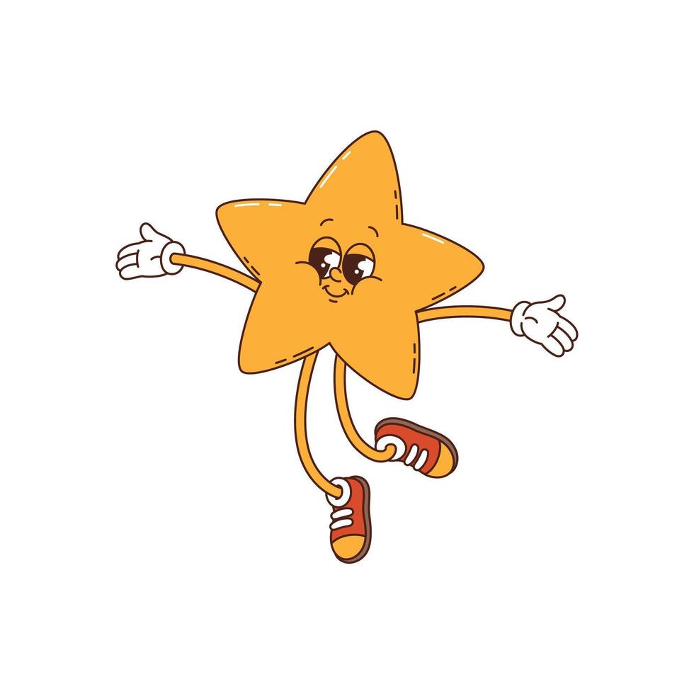 Groovy hippie jumping star cute cartoon character vector
