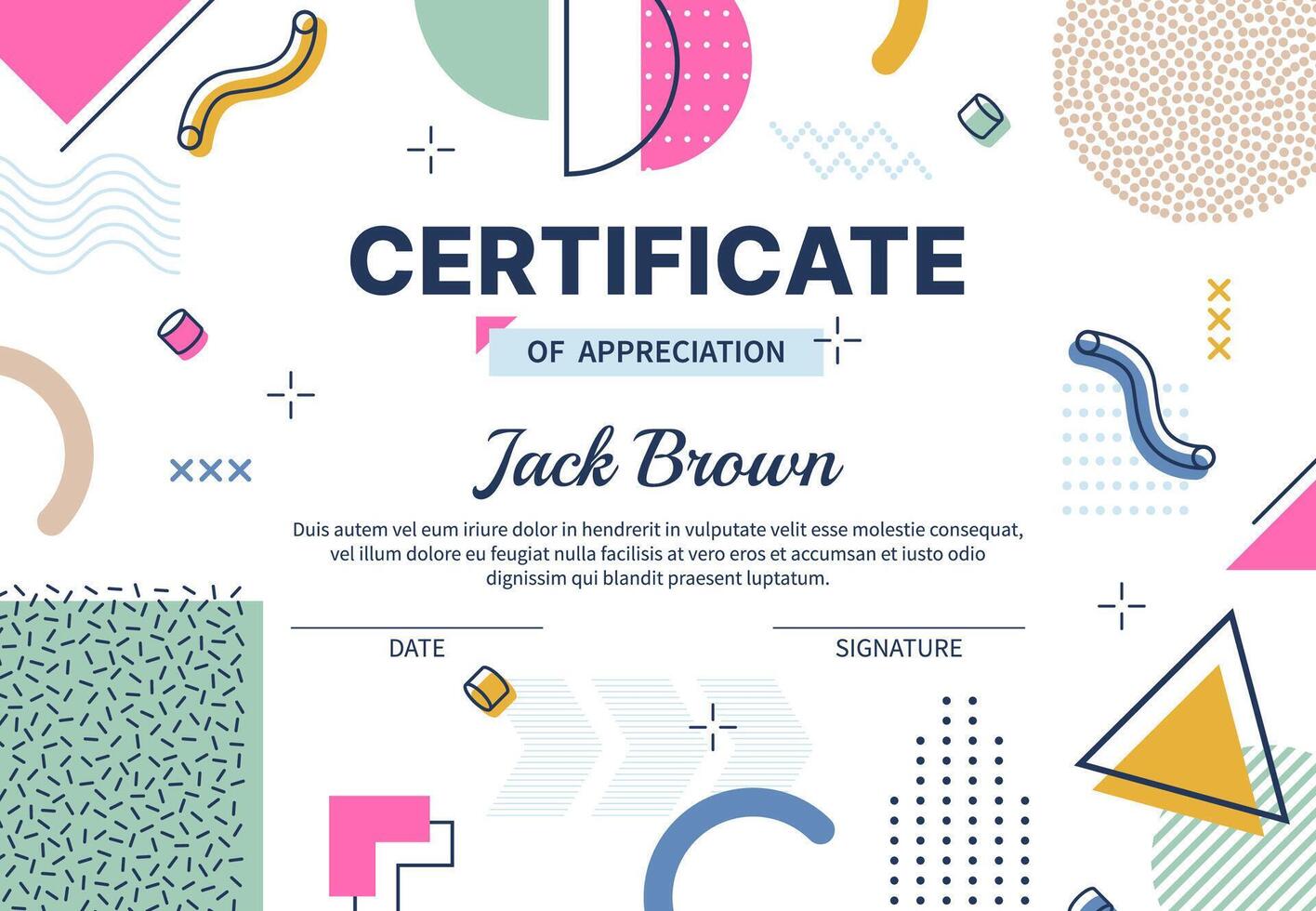 Abstract geometric Memphis diploma of appreciation vector