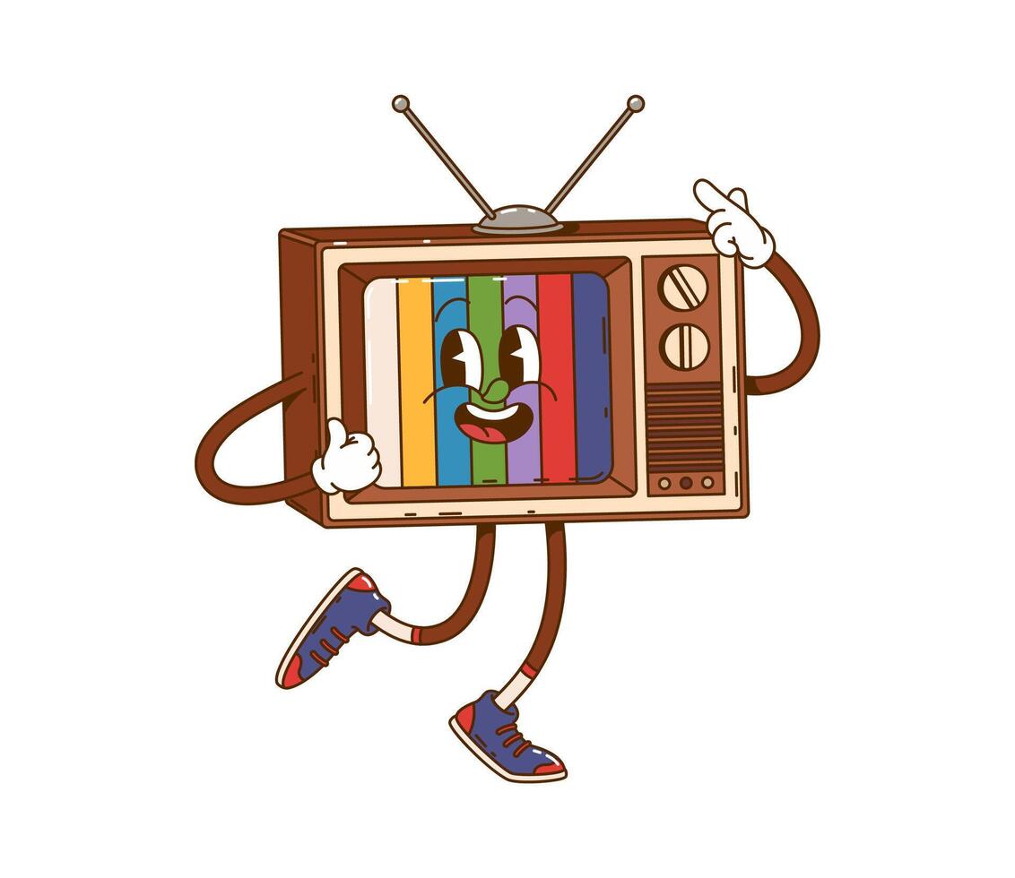 Cartoon retro groovy psychedelic tv character vector