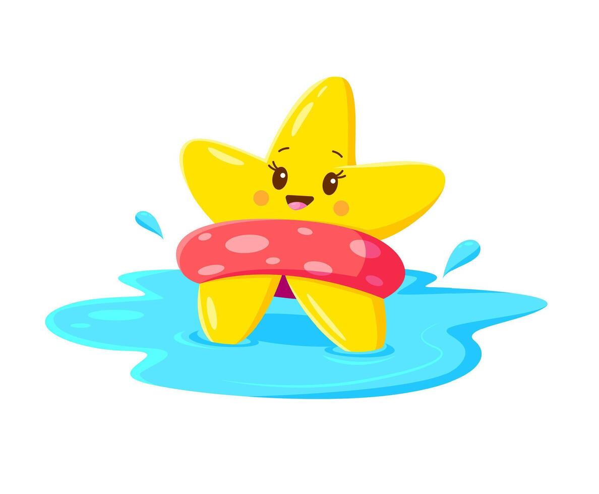 Cartoon kawaii star character with floating ring vector