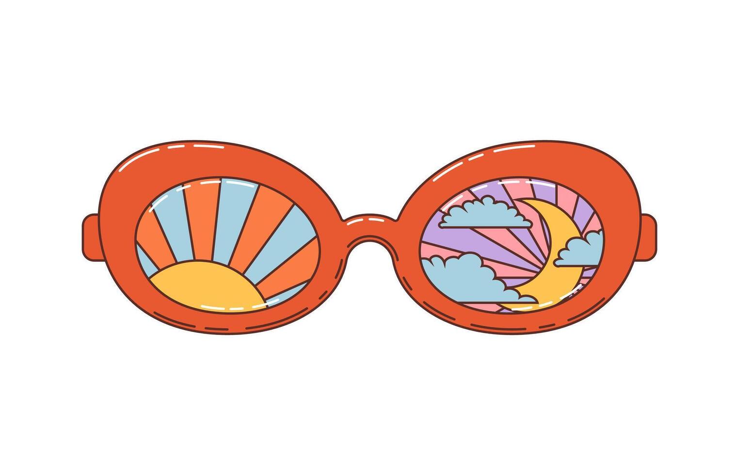 Retro groovy sunglasses eyewear with sun and moon vector