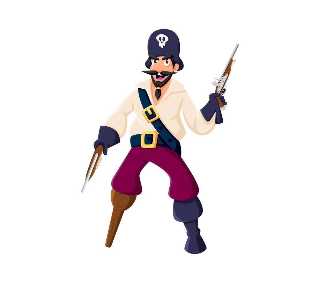 Cartoon one legged pirate character with flintlock vector