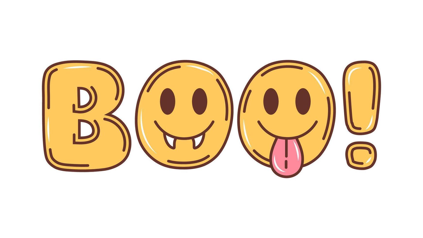 Cartoon retro groovy Halloween word boo, vector