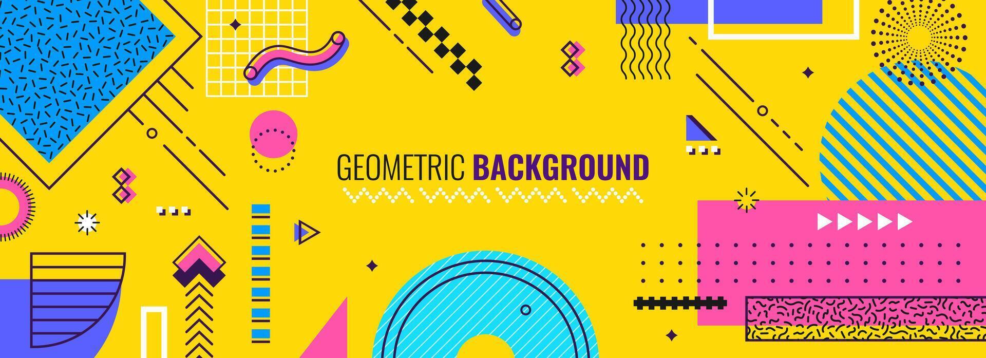 Abstract Memphis background, geometric banner vector