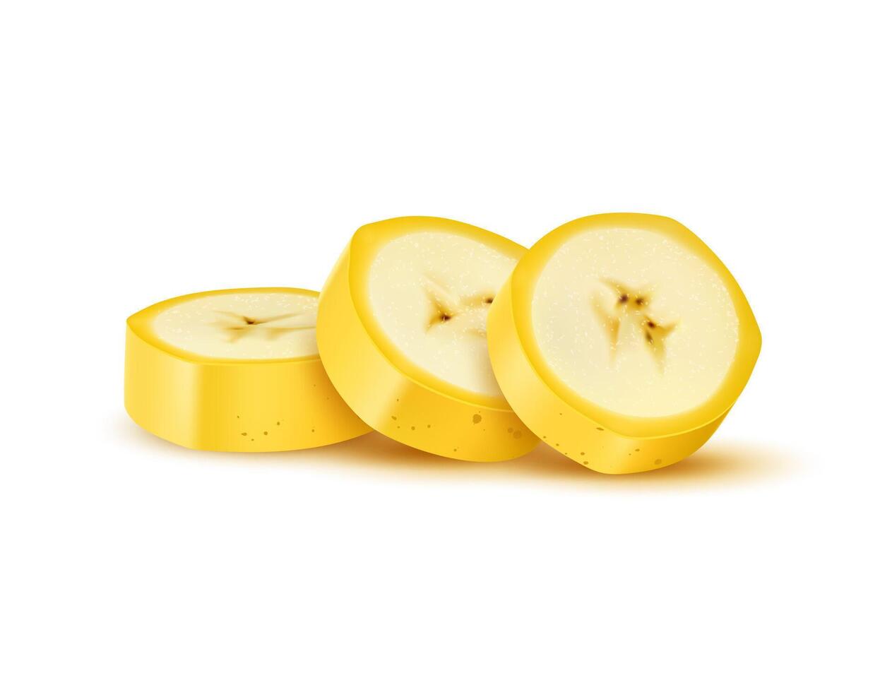 Realistic sliced banana fruit, unpeeled cut pieces vector