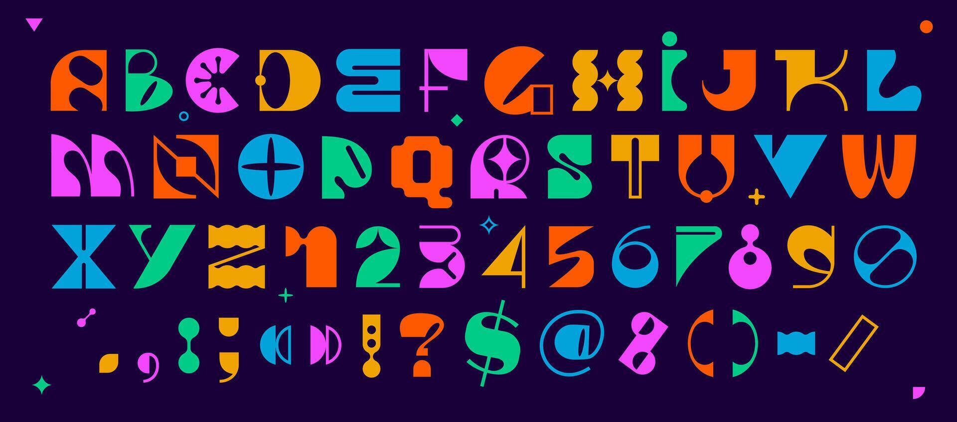 Modern brutal font, geometric swiss type alphabet vector