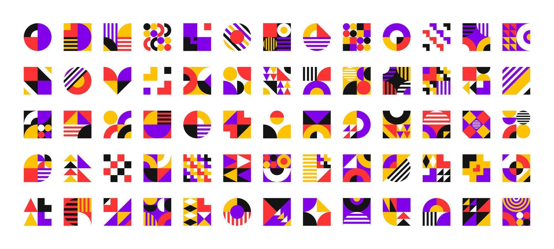 Abstract square geometric pattern, ornaments set vector