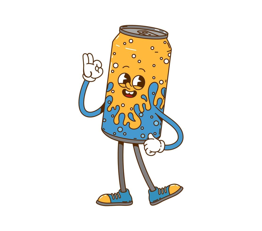 Cartoon retro groovy drink can character vector