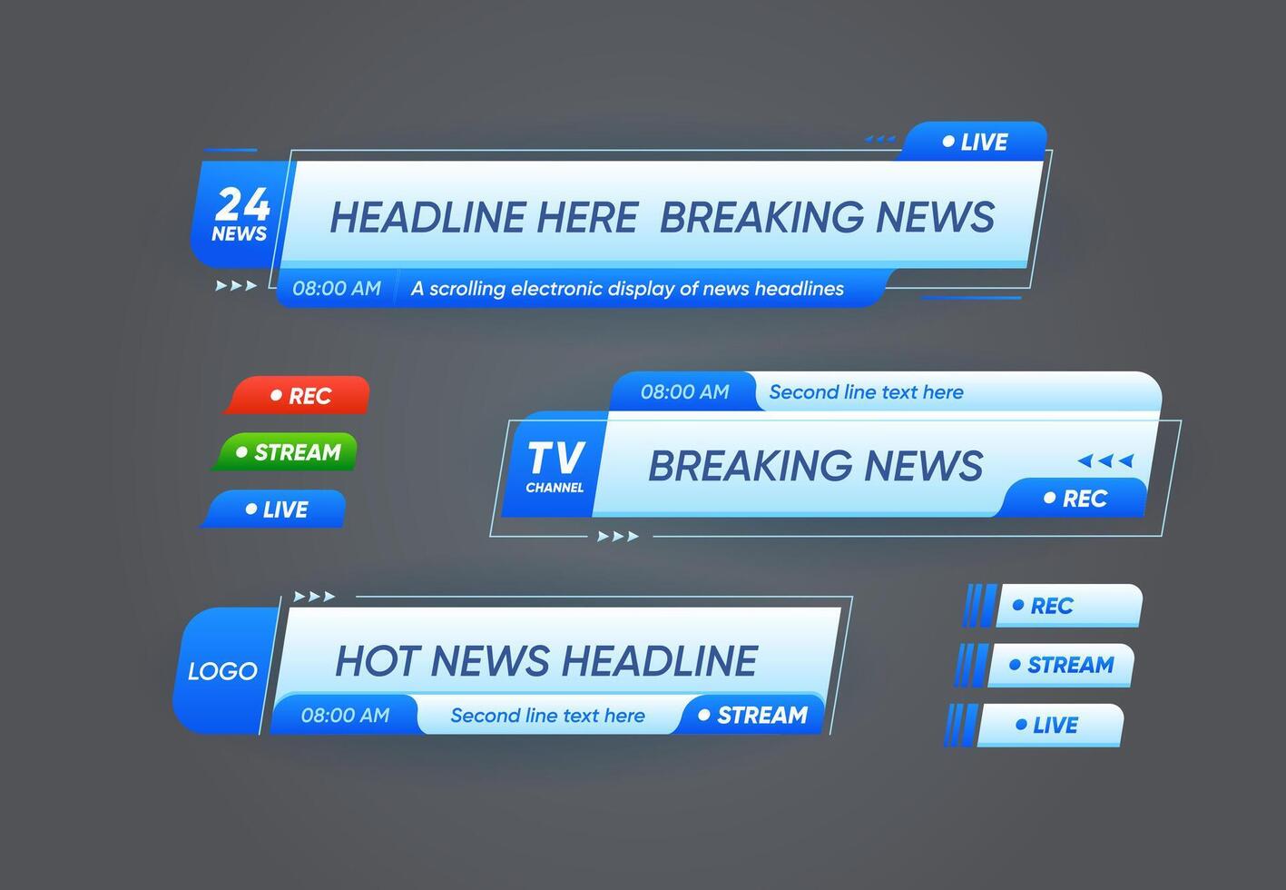 Lower third header banners for TV breaking news vector