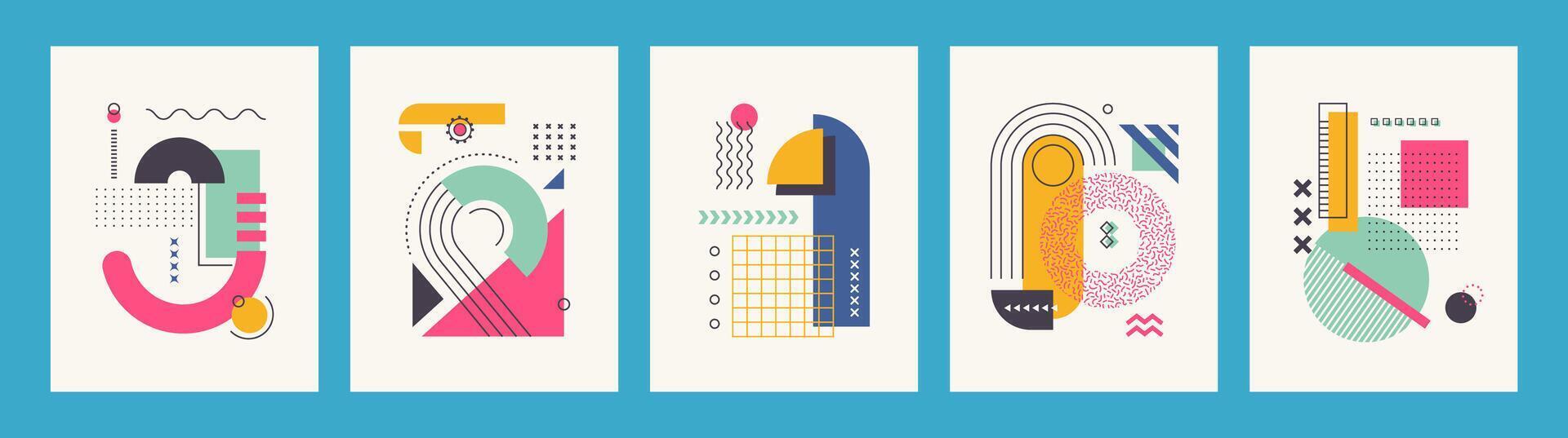Abstract geometric modern Memphis posters or cards vector