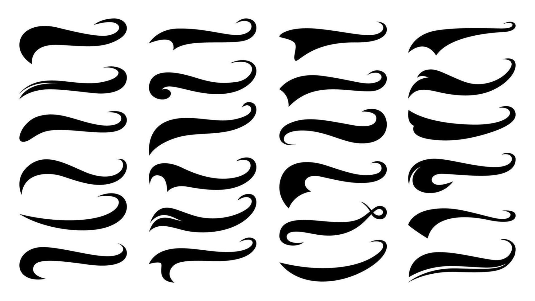 Baseball swoosh tails, isolated black curly lines vector