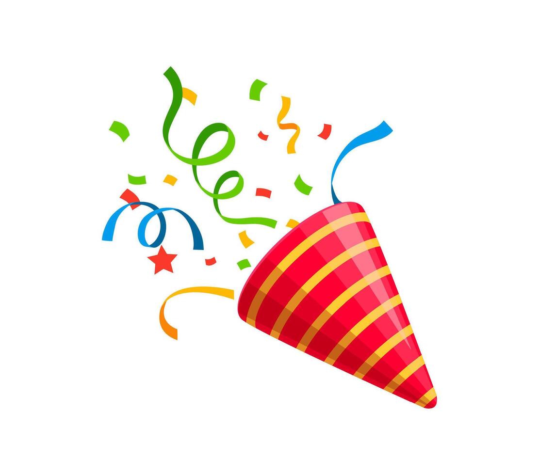 Holiday popper cone, striped party firecracker vector