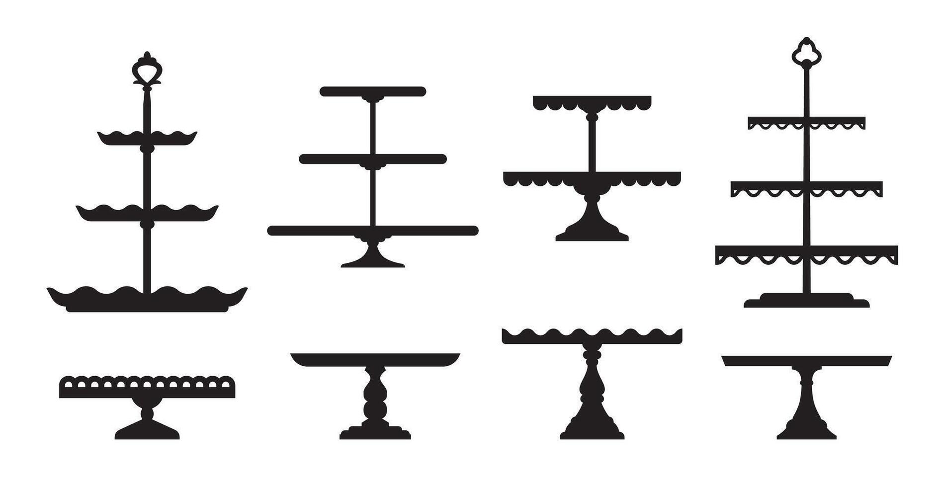 Wedding cake stands, platter trays, dessert plates vector