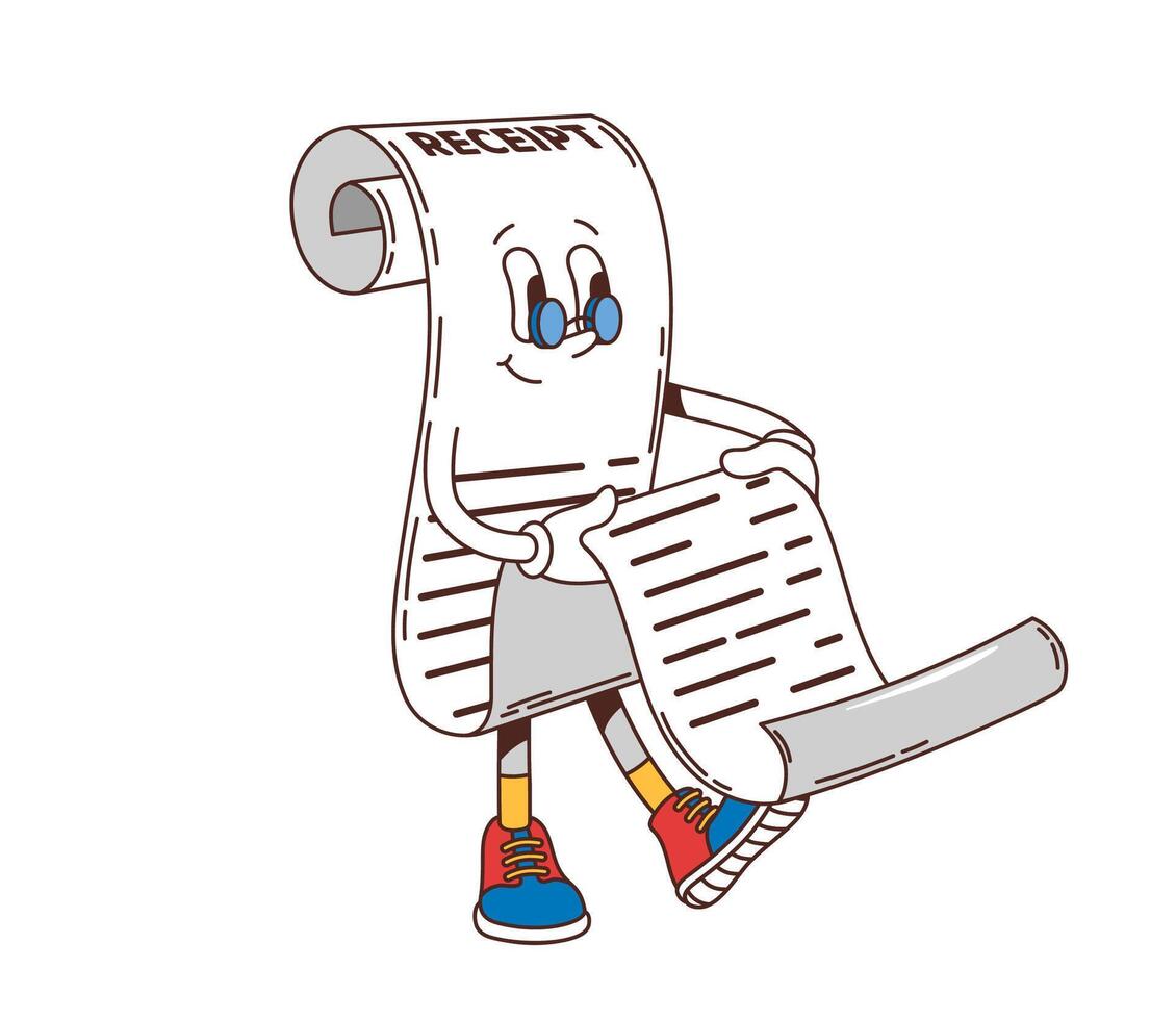 Retro groovy purchase receipt character y2k scroll vector