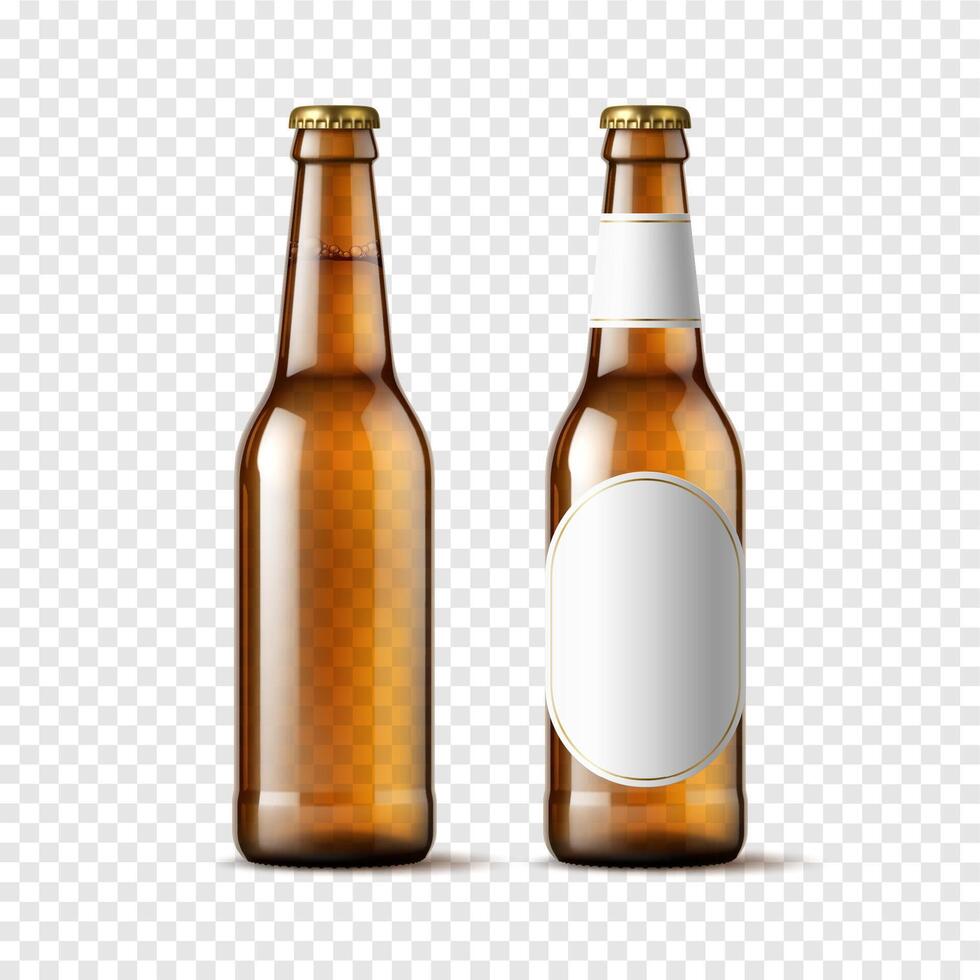 Realistic beer bottle, transparent glass bottle vector