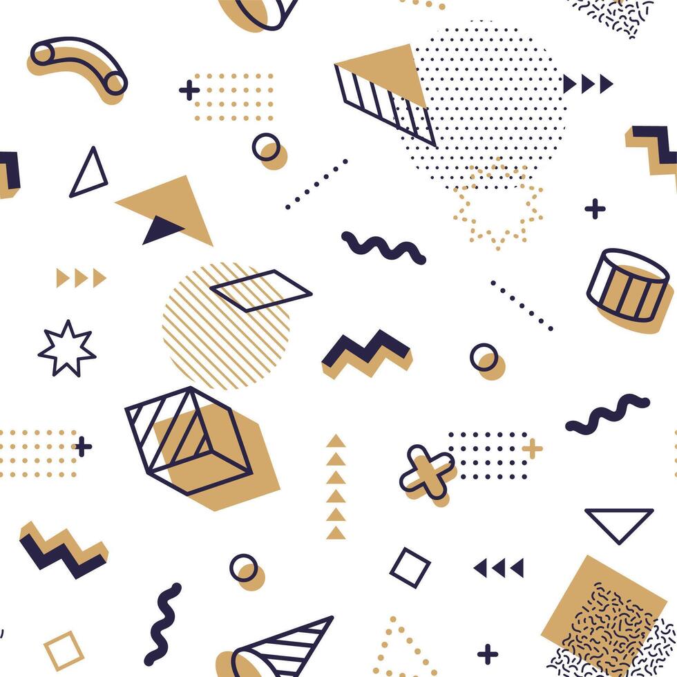 Golden hipster Memphis pattern, seamless tile vector