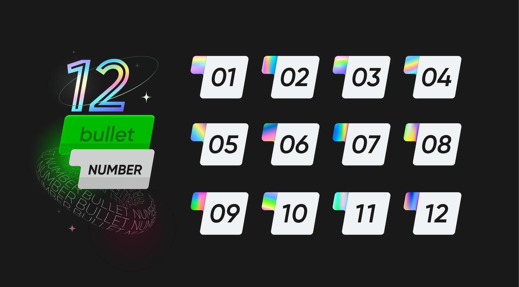 Number bullet points numbered buttons set vector