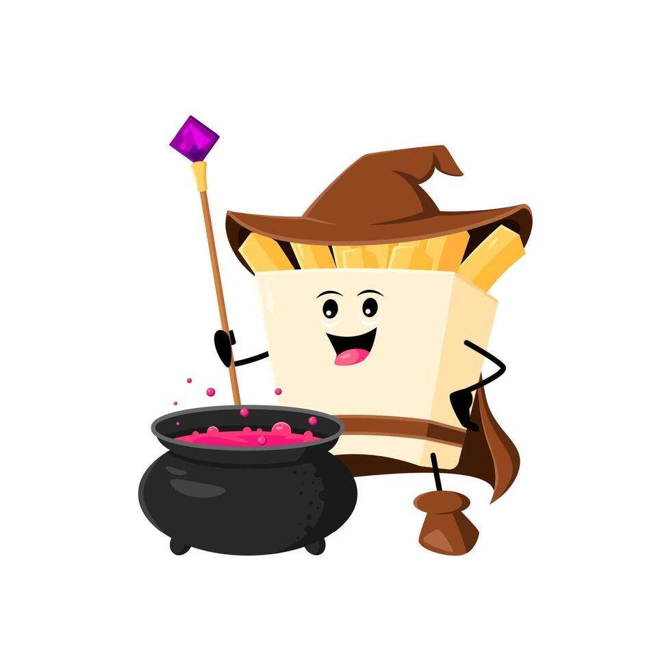 Cartoon french fries wizard or mage character vector