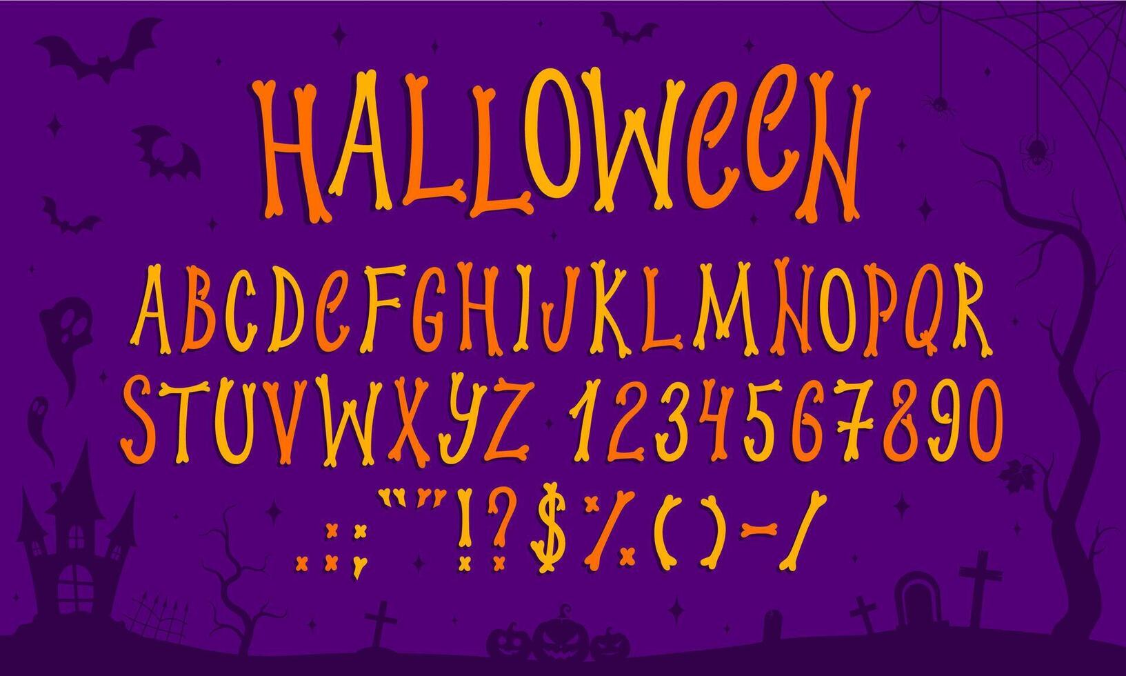 Halloween font, scary bones type, holiday typeface vector