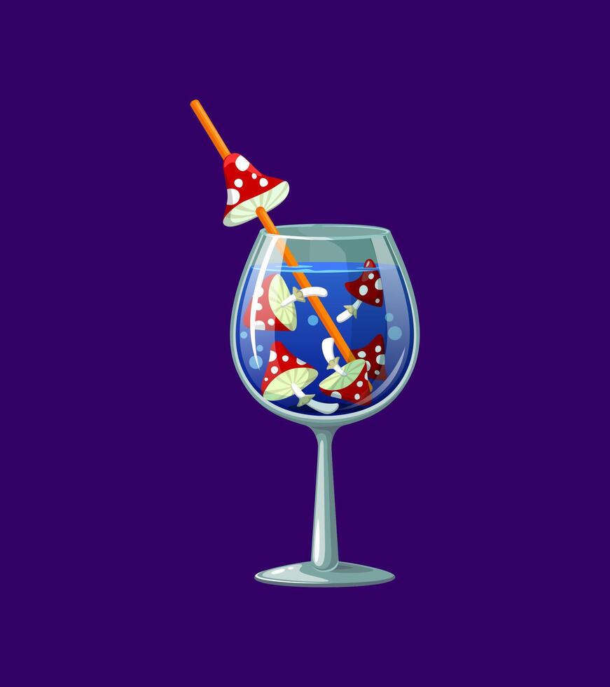 Halloween cocktail with amanita mushroom and straw vector