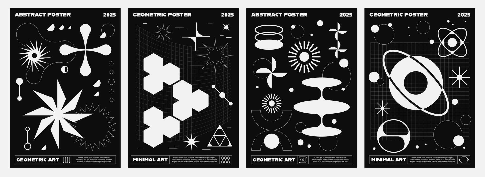 Brutal Y2K posters with abstract white shapes vector