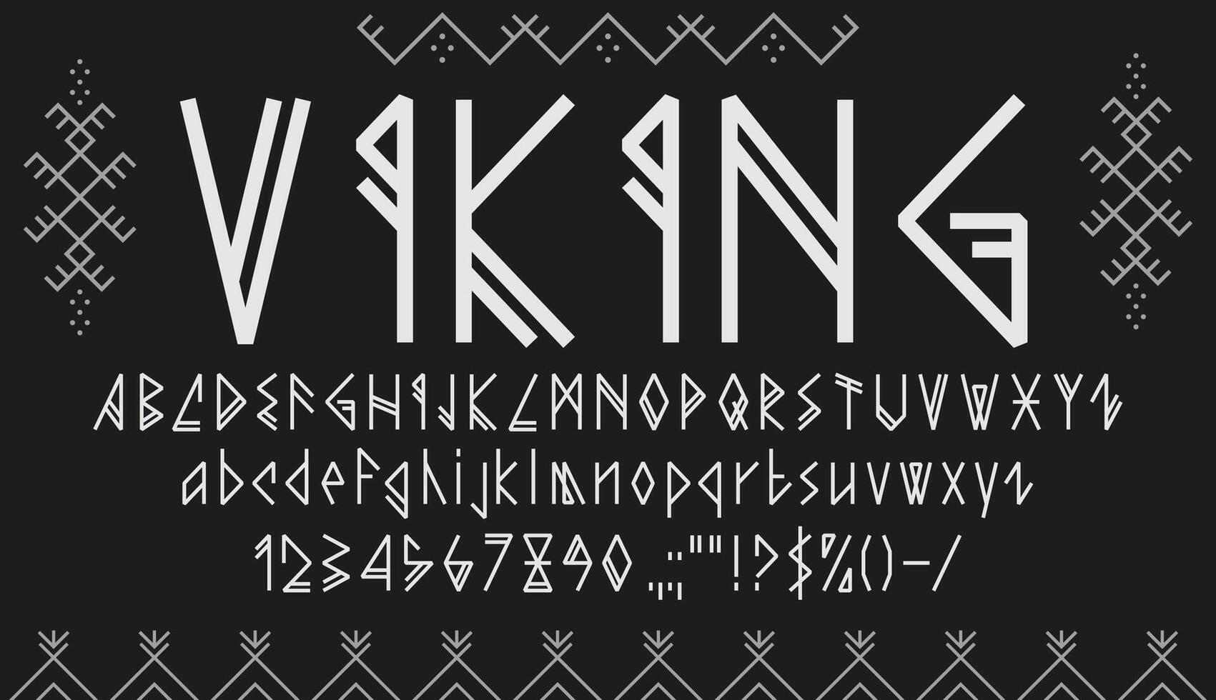 Viking font, nordic rune type, ethnic typeface vector