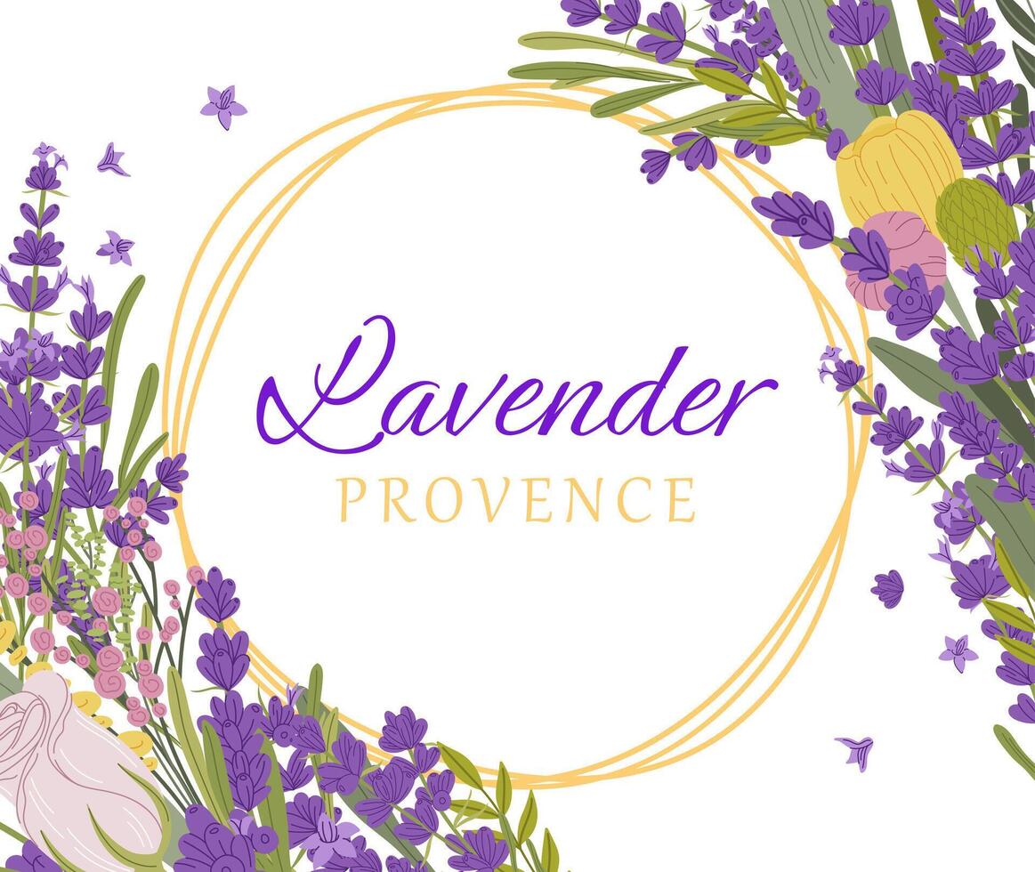 Lavender flowers frame, Provence background vector