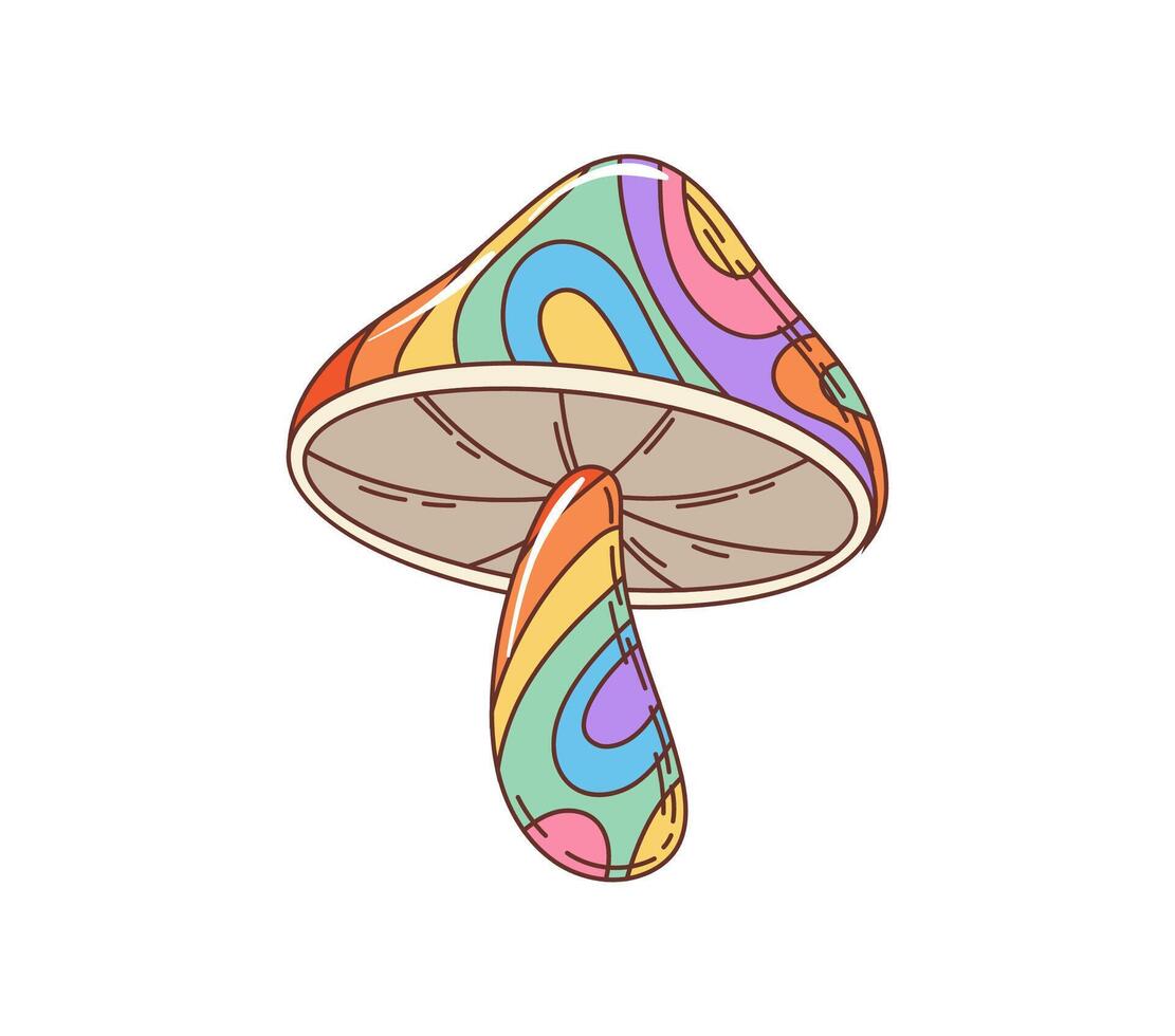 Retro groovy mushroom hippie fungus symbol vector