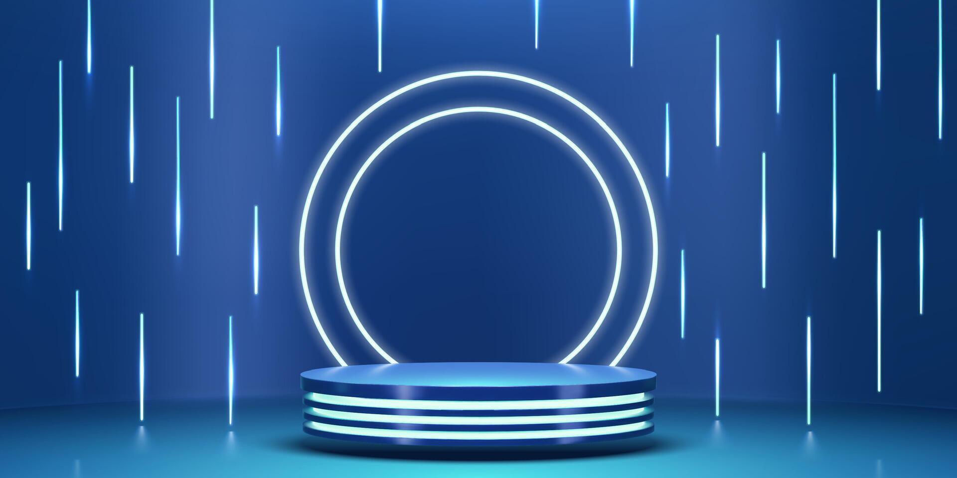 3D neon light product podium stage with pedestal vector