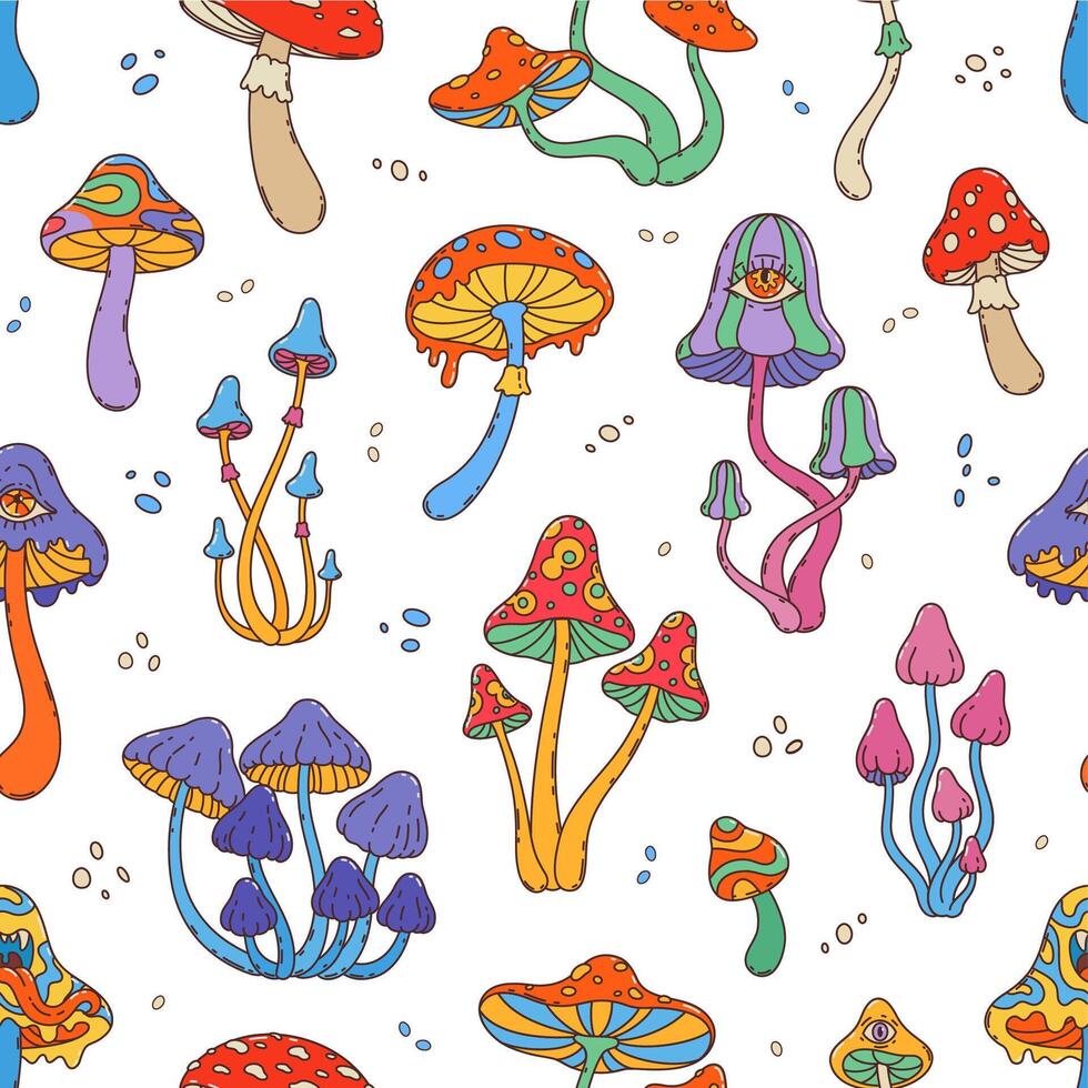 Groovy mushrooms seamless pattern, tile background vector