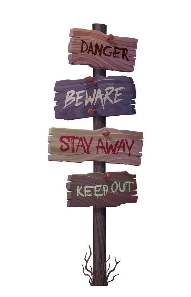 Halloween wooden sign board. spooky wood signpost vector