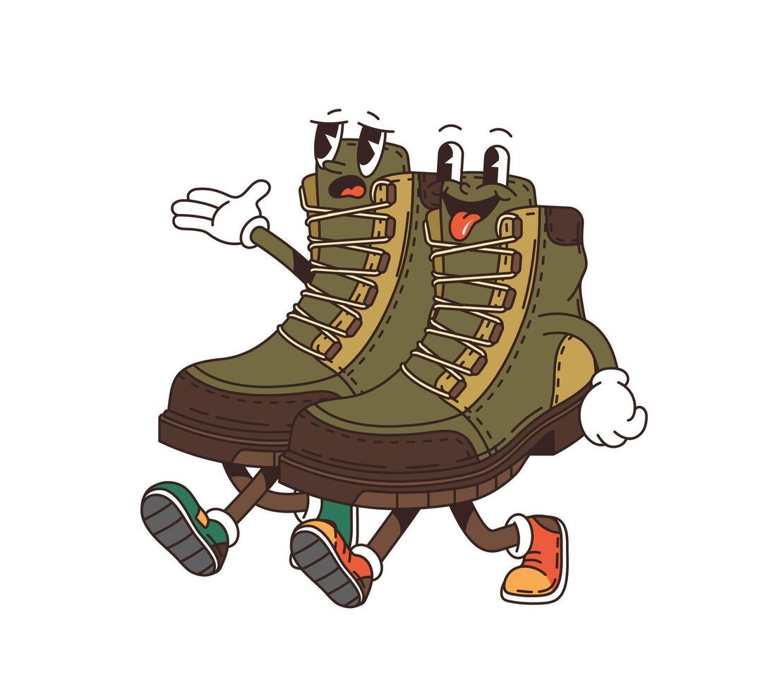 Boots retro groovy cartoon travel characters vector