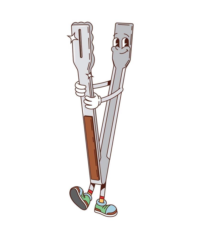 Pair of tongs retro groovy barbeque character vector