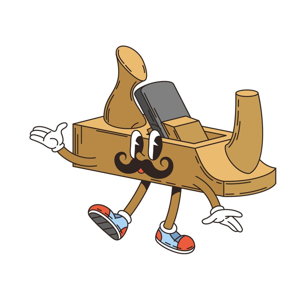 Retro groovy plane tool isolated cartoon character vector