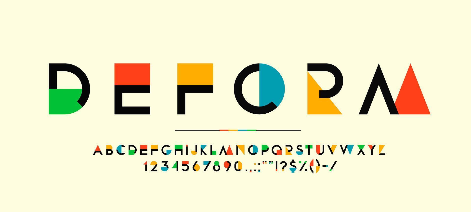 Color geometry font, modern art alphabet type vector