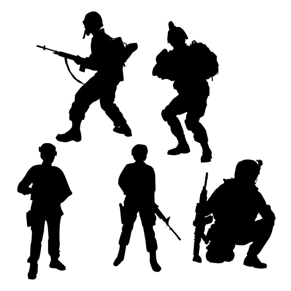 Army Black Silhouette Set vector