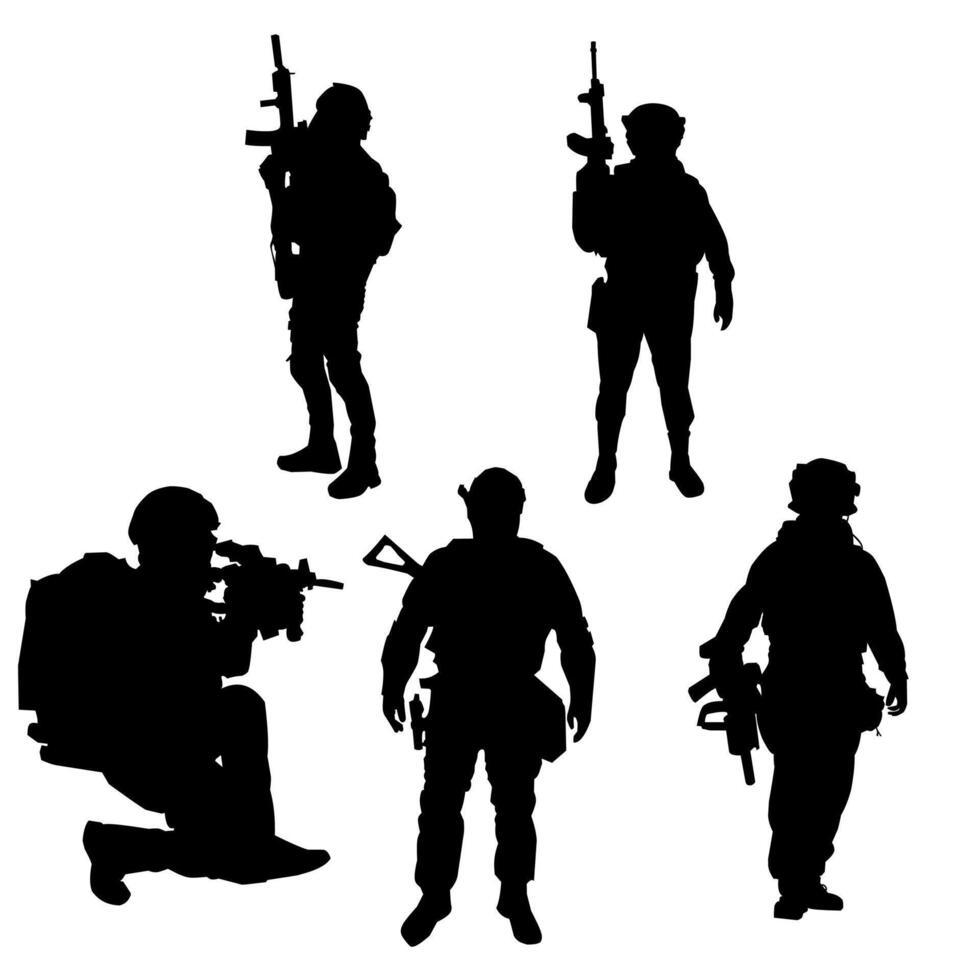Army Black Silhouette Set vector
