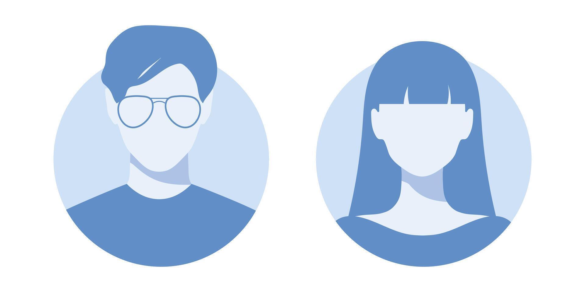 Abstract female and male faceless portraits, avatars or anonymous profiles. Woman and man abstract icons. illustration vector