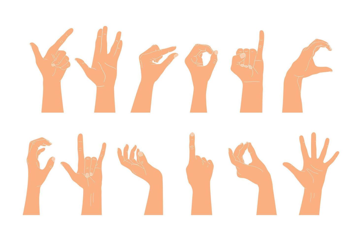 Set of raised human hands showing different gestures. illustration of human hands vector
