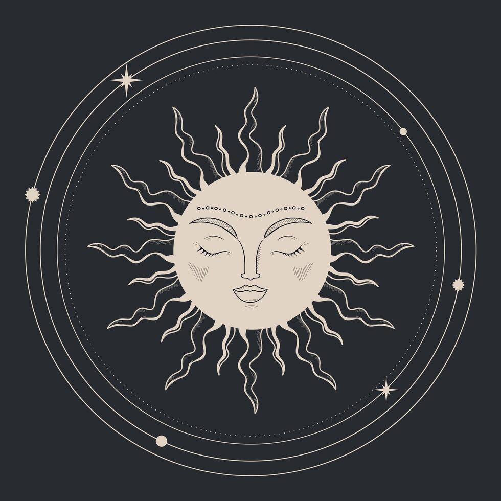 Celestial emblem with a sun. Magical illustration vector