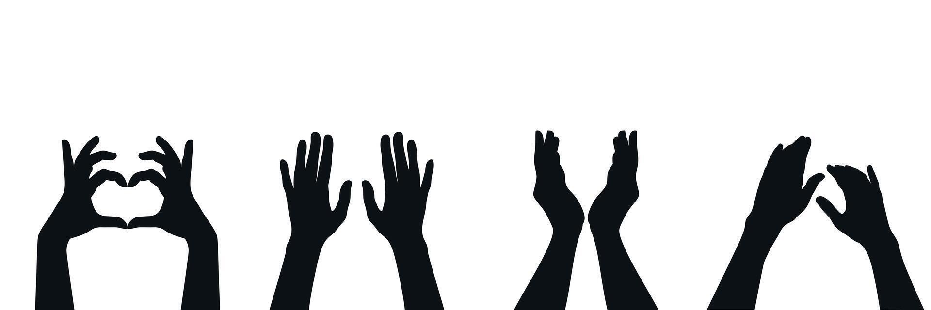 Set of two hands gestures silhouettes. Set of different hand gestures. illustration vector